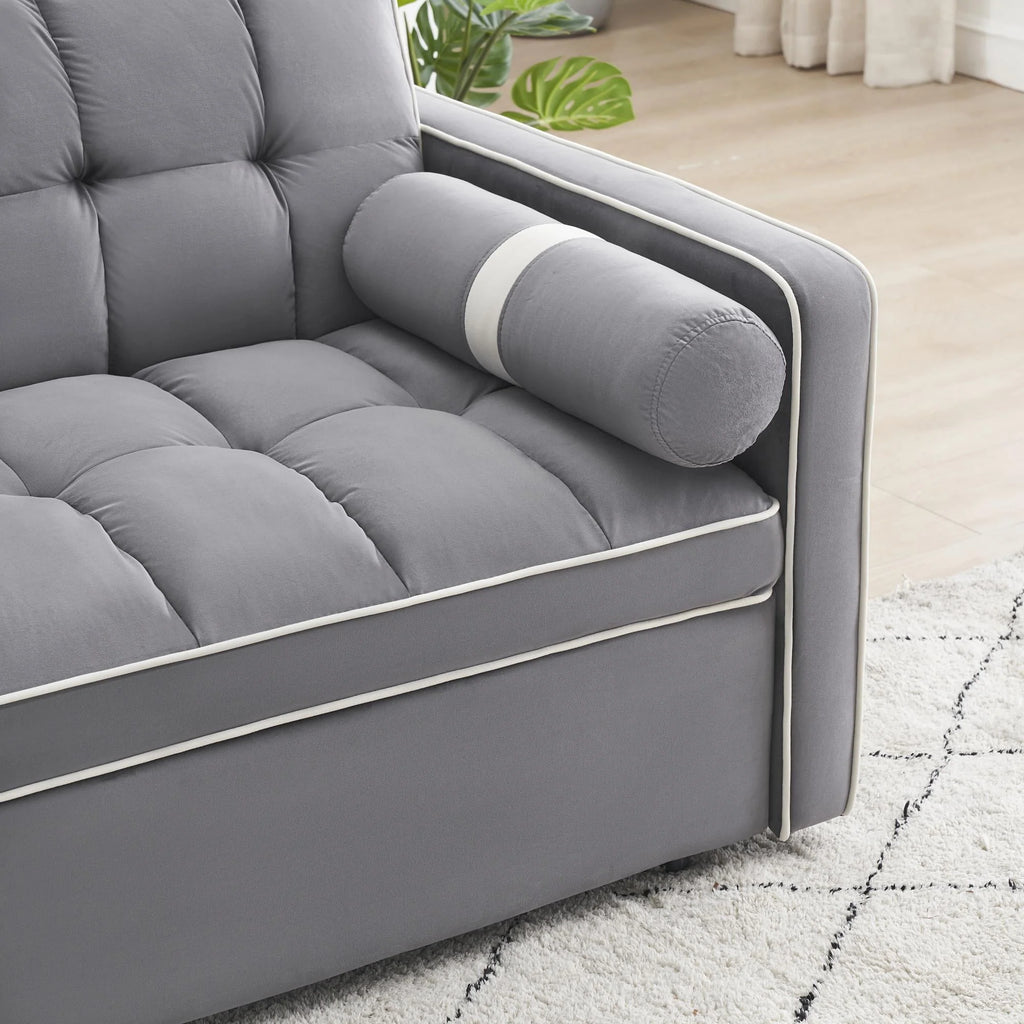 3-in-1 Convertible Sleeper Sofa Bed – 55.5" Tufted Velvet Loveseat Futon with Pull-Out Bed (Grey)