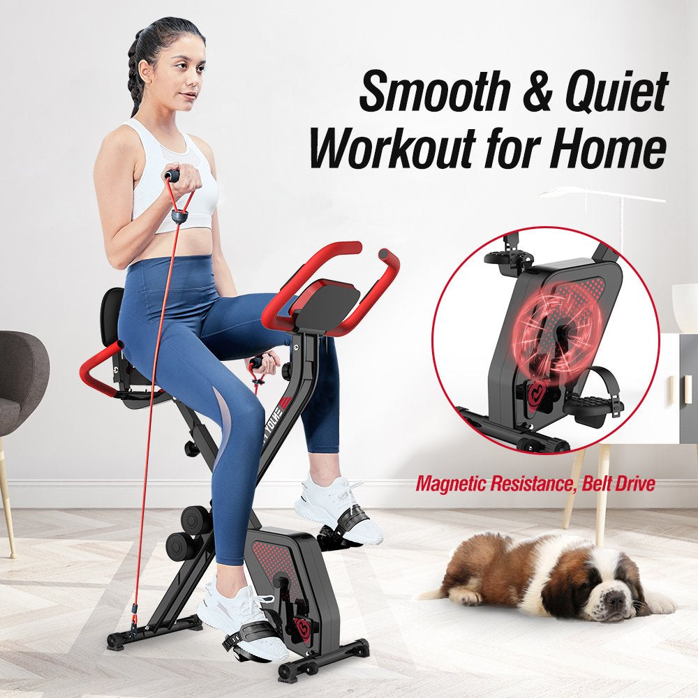 Pooboo 3-in-1 Foldable Magnetic Exercise Bike – Upright & Recumbent X-Bike, 8-Level Resistance, Pulse Sensor