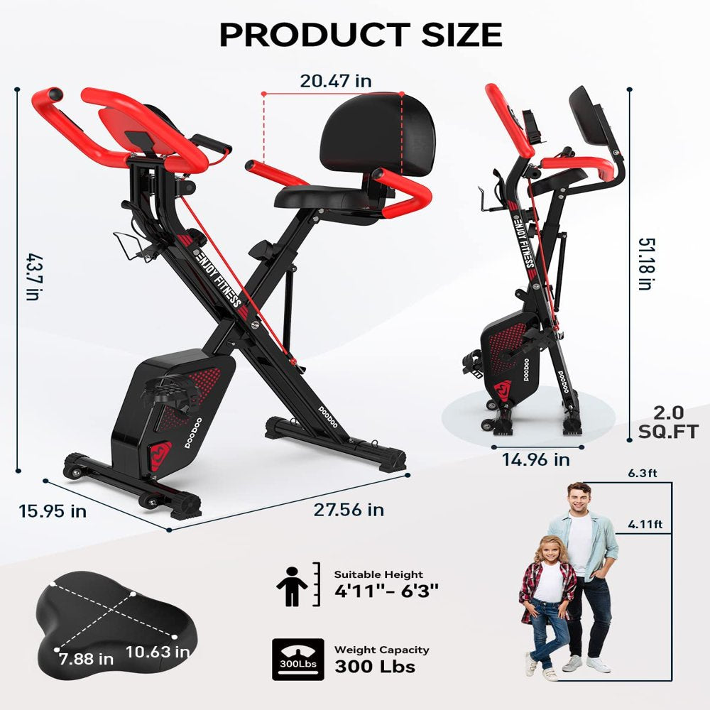 Pooboo 3-in-1 Foldable Magnetic Exercise Bike – Upright & Recumbent X-Bike, 8-Level Resistance, Pulse Sensor