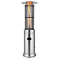 Stainless steel standing propane patio heater with glass flame tube and wheels