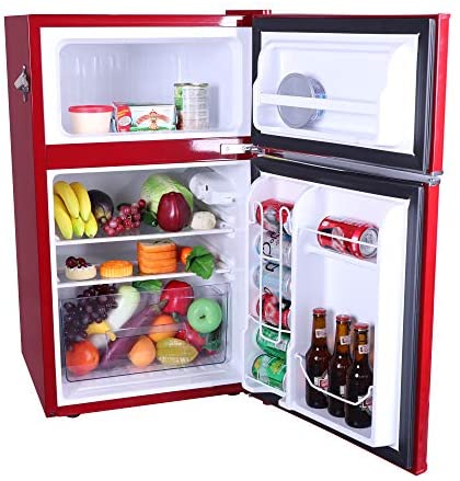 Frigidaire EFR840 3.2 cu ft Retro 2-Door Mini Fridge with Built-in Bottle Opener – Red, Mint or Black