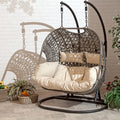 Brown all-weather rattan egg hanging basket swing chair with cushion and stand