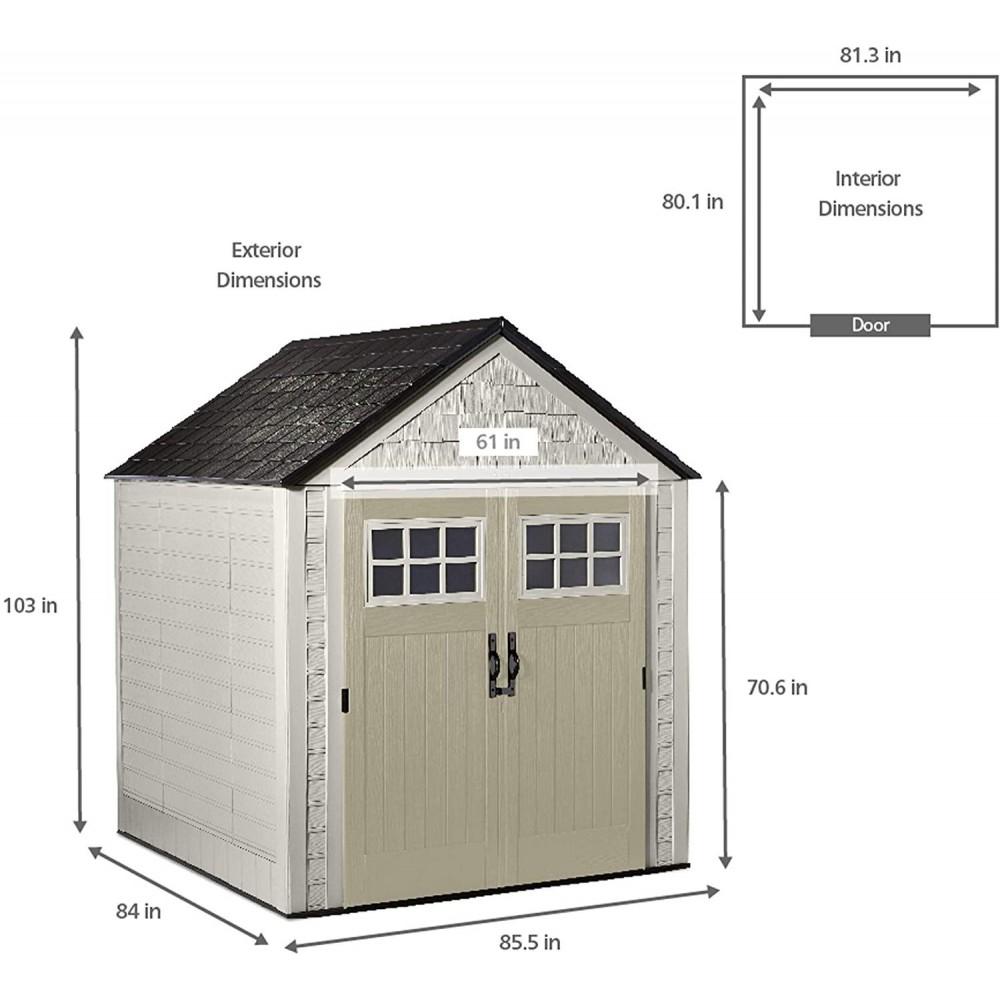 Rubbermaid 7 x 7 ft Weather-Resistant Resin Garden Storage Shed with Windows & Utility Hooks, Sand