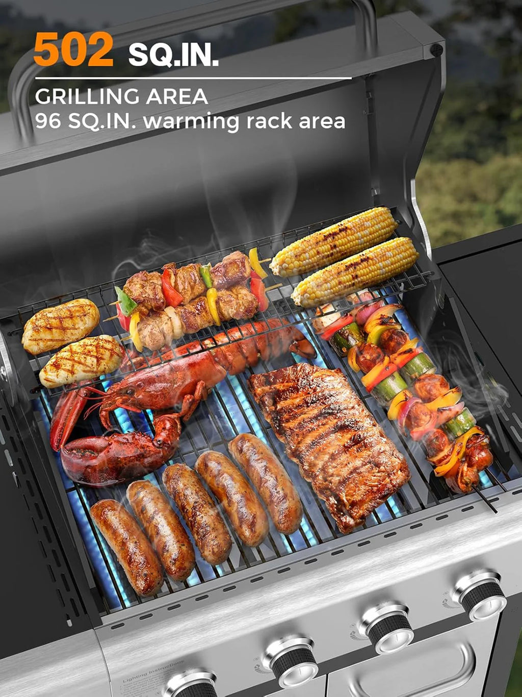 COWSAR 4-Burner Propane Gas BBQ Grill with Side Burner, 54,000 BTU Total, 502 sq in Cooking Area, Silver