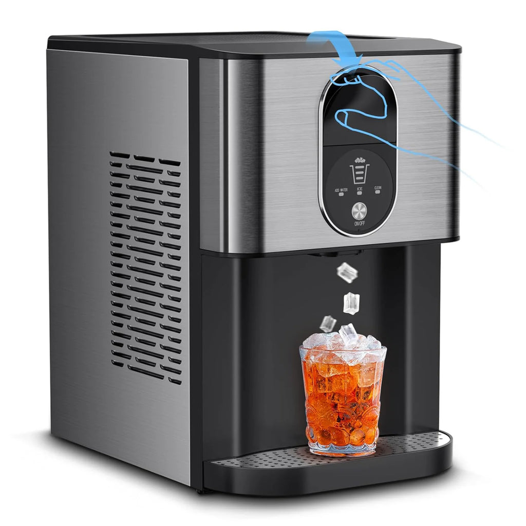Black COWSAR countertop nugget ice maker with dispensing chute