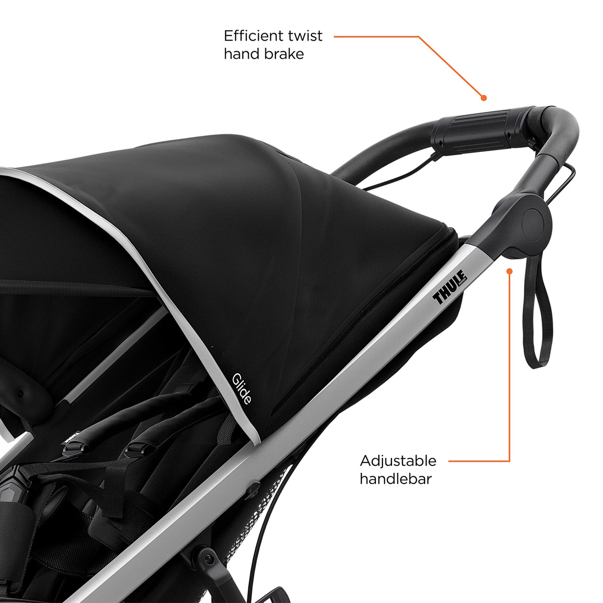 Thule Glide Performance Jogging Stroller – Fixed 16" Front Wheel, Hand Brake, Compact Fold (Black/Blue)