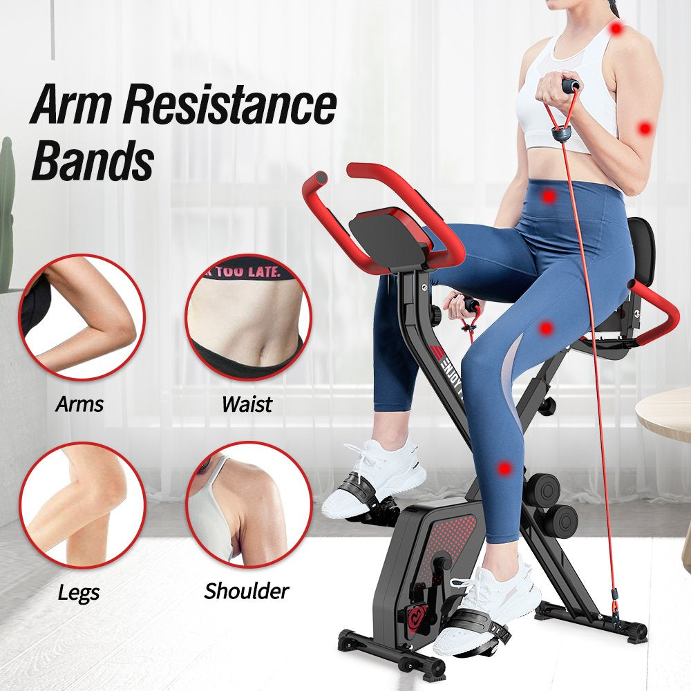 Pooboo 3-in-1 Foldable Magnetic Exercise Bike – Upright & Recumbent X-Bike, 8-Level Resistance, Pulse Sensor