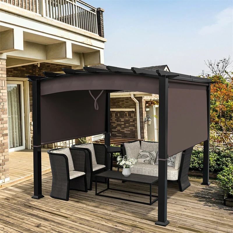 10 x 10 ft Heavy-Duty Steel Pergola with 3 Retractable Canopies – Outdoor Sun Shade for Deck, Garden & Patio