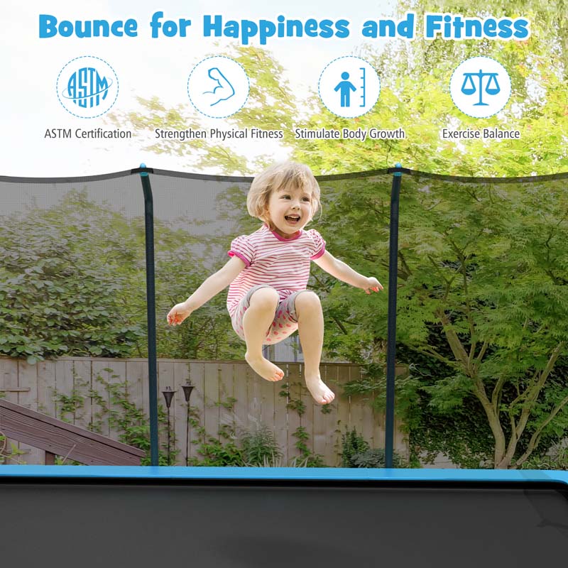8 x 14 ft Rectangular Trampoline with Safety Enclosure Net & Ladder – ASTM Certified, Blue
