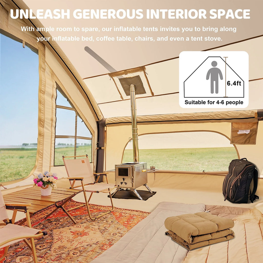 6-Person Inflatable Glamping Tent with Pump, 10 ft x 7 ft Oxford Cabin, 4-Season Waterproof