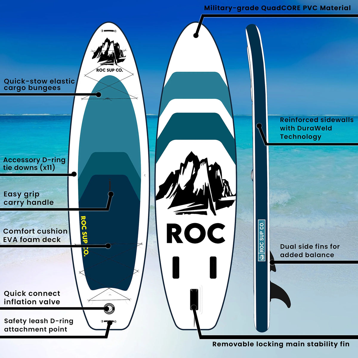 ROC Inflatable Stand Up Paddle Board 10'6" – Premium SUP Package, 350 lb Capacity