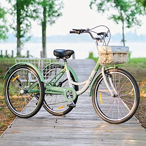 Viribus 24-Inch Adult Tricycle - 7-Speed Shimano Three-Wheel Bike with Front and Rear Baskets, 450 lb Capacity