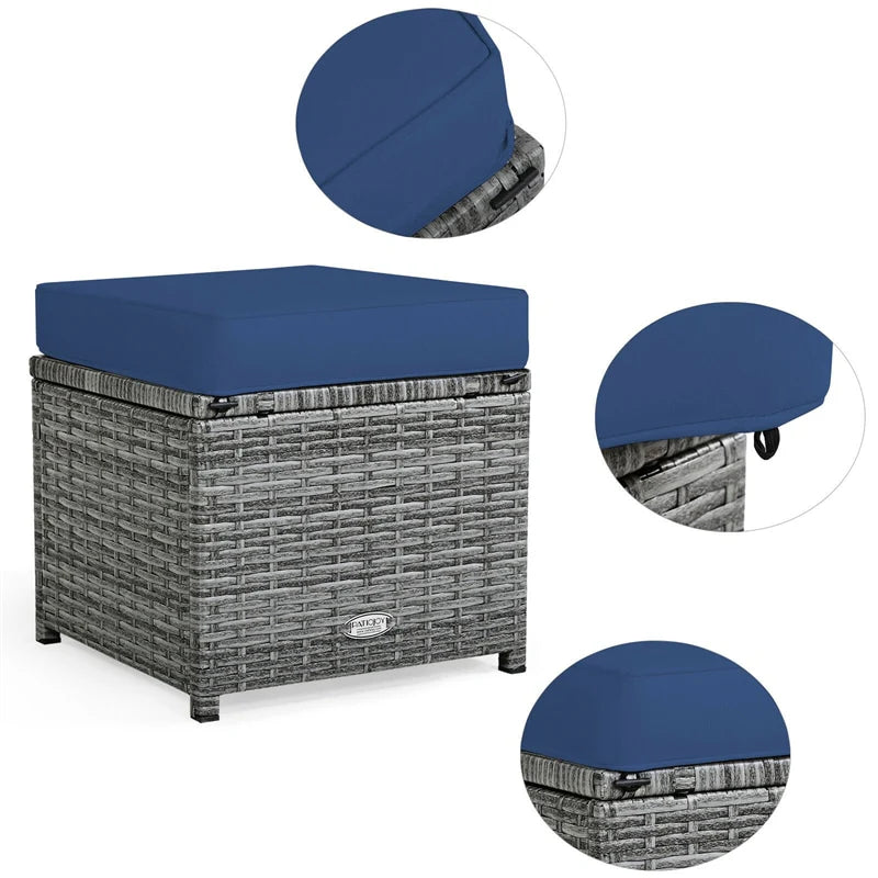 7-Piece PE Rattan Patio Sectional Sofa Set with Dining Table, Ottomans & Cushions, Mix Grey
