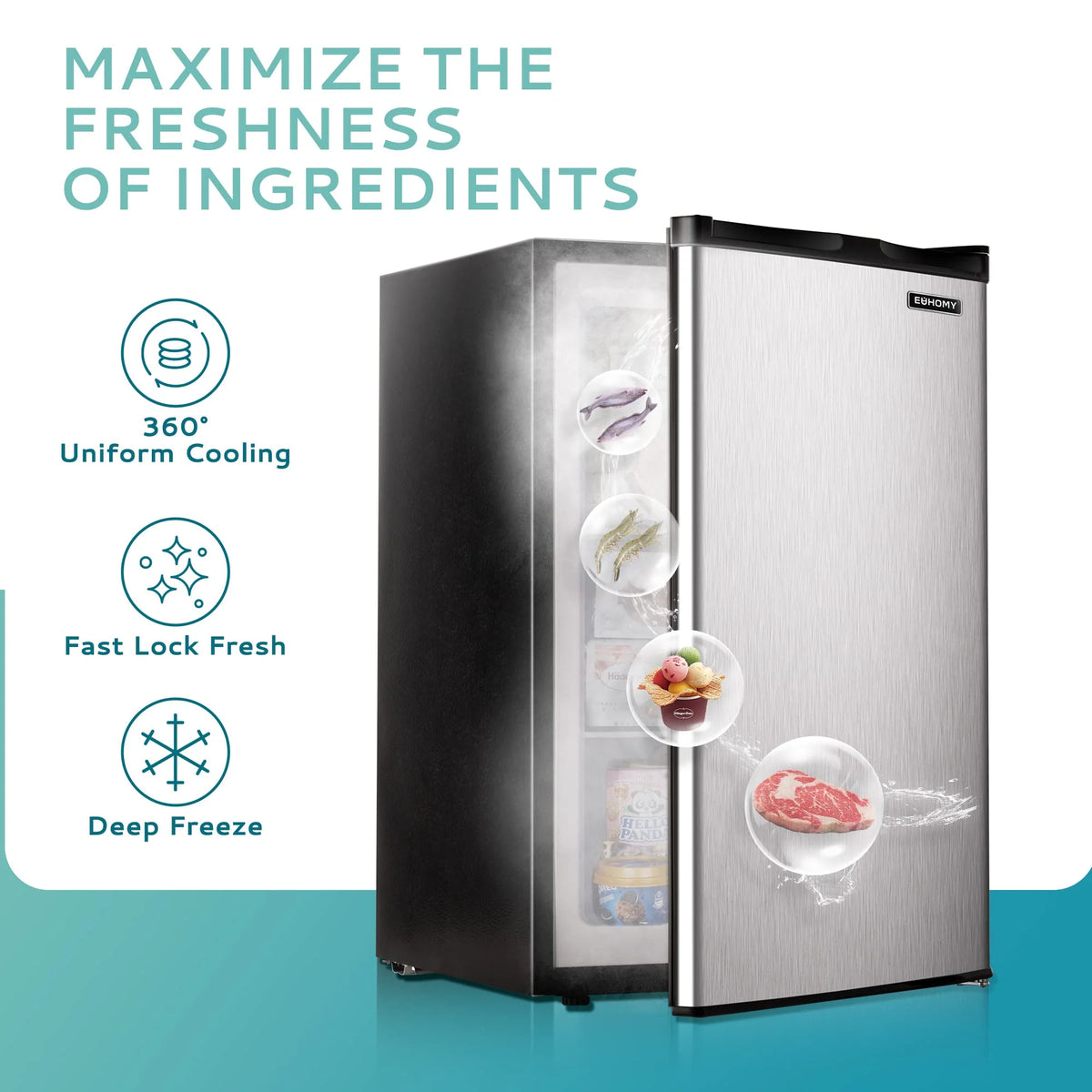 EUHOMY 3.0 cu ft Compact Upright Freezer – Single Door Mini Freezer, 7-Level Thermostat, Silver