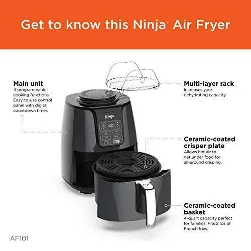 Ninja AF101 4-Quart Air Fryer - Black/Grey, 105-400F, Ceramic Nonstick Basket, Roast, Reheat & Dehydrate