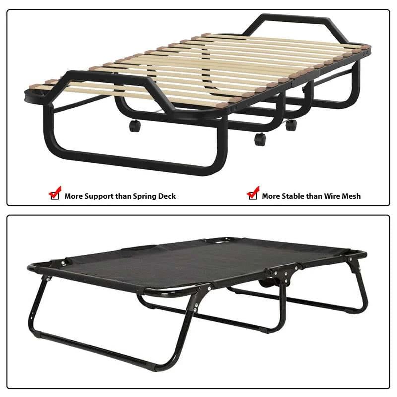 79" x 31.5" Folding Rollaway Guest Bed with Memory Foam Mattress on Wheels