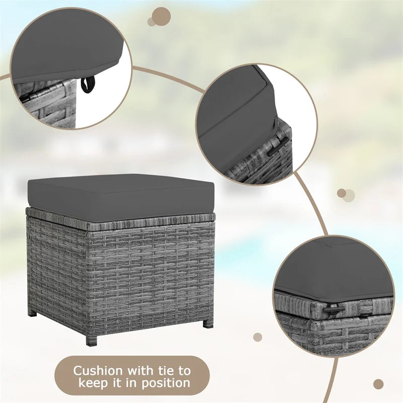 7-Piece PE Rattan Patio Sectional Sofa Set with Dining Table, Ottomans & Cushions, Mix Grey