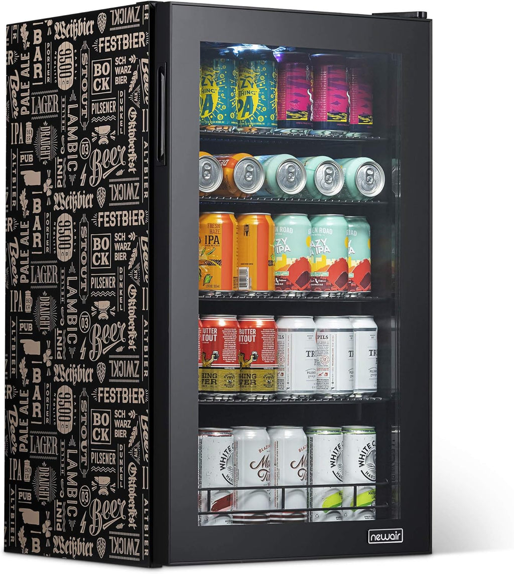NewAir 126 Can Beverage Refrigerator – Freestanding Mini Fridge, Glass Door, LED, 7 Settings