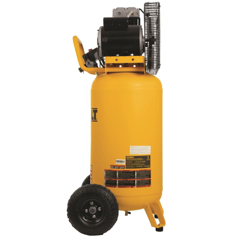 DEWALT DXCM251 25 Gallon 200 PSI Vertical Electric Air Compressor – Portable Wheeled, 2.0 HP