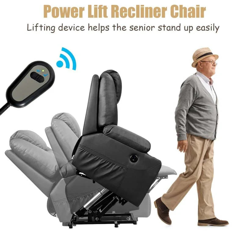 Electric Power Lift Recliner Chair with Heat & 8-Point Massage – USB, Cup Holders, for Elderly
