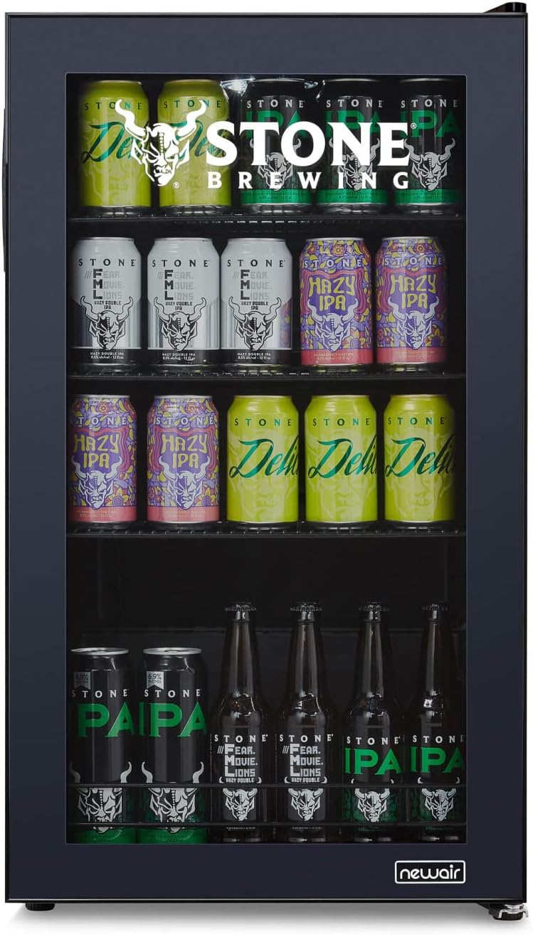 NewAir 126 Can Beverage Refrigerator – Freestanding Mini Fridge, Glass Door, LED, 7 Settings