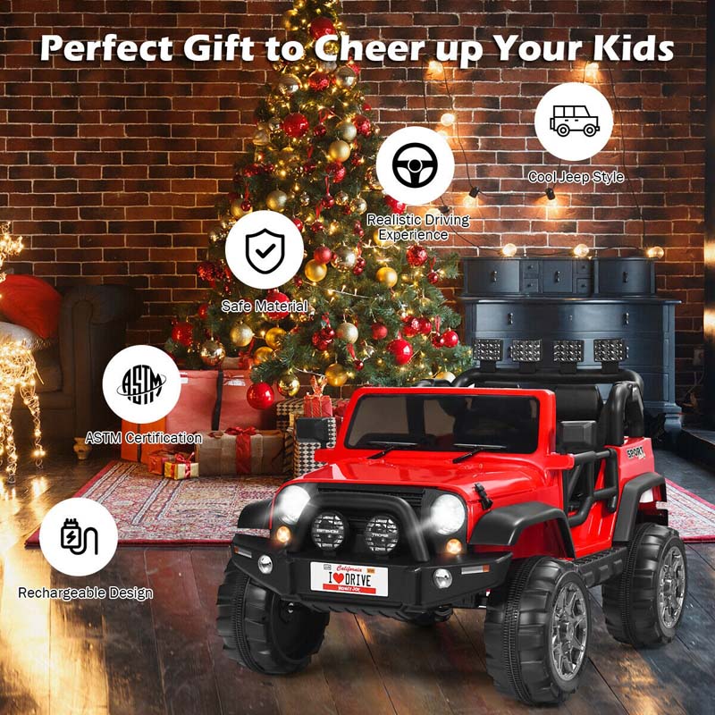 12V 2-Seater Kids Ride-On Truck with Remote Control, Storage, LED Lights and Music, Ages 3+