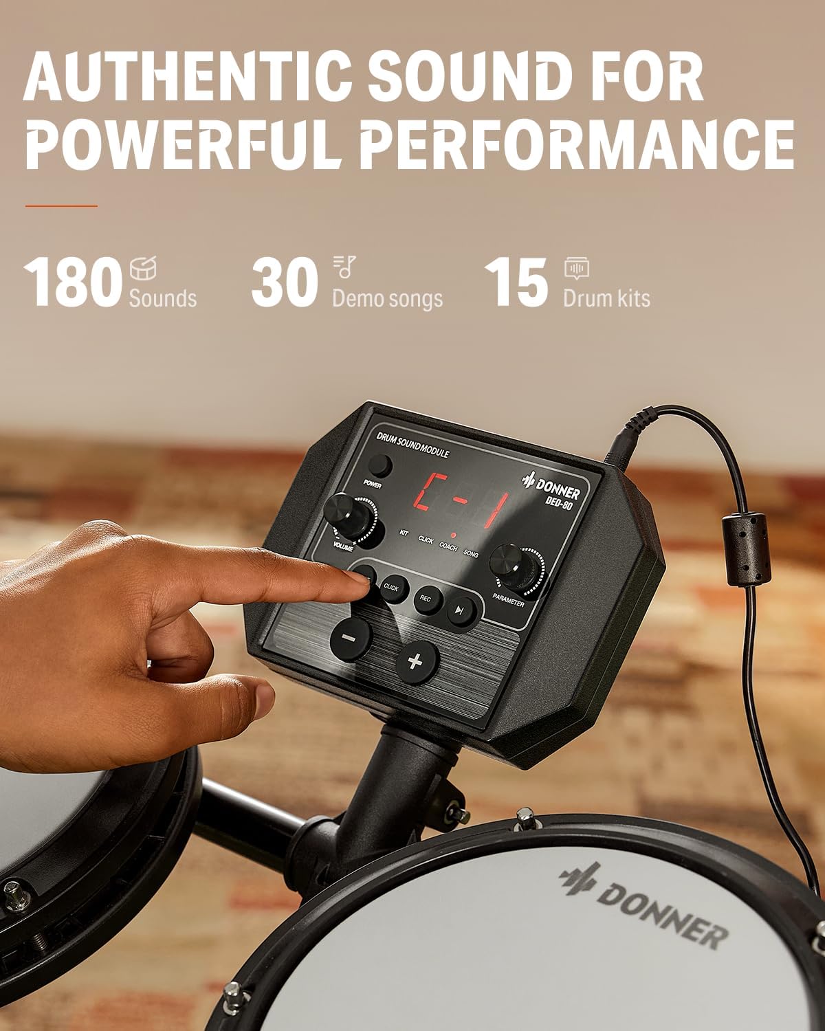 Donner DED-80 Mesh Electronic Drum Kit for Beginners – 4 Quiet Pads, 3 Cymbals, 180+ Sounds, Throne, Headphones & Sticks