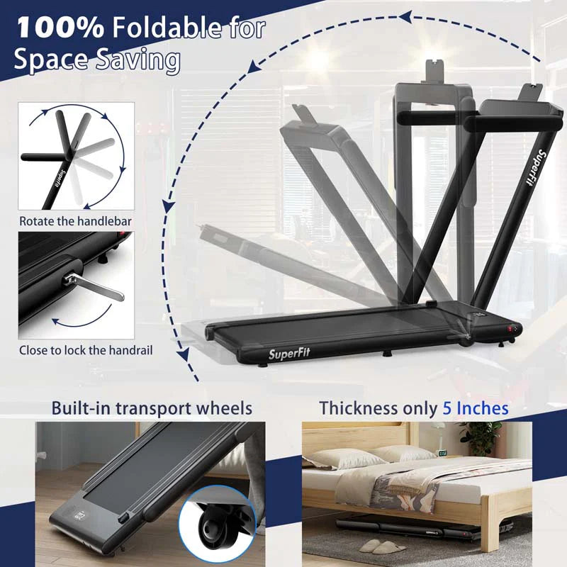 2-in-1 Folding Under Desk Treadmill – 2.25 HP, 0.6–7.5 mph, App, Speaker & Remote