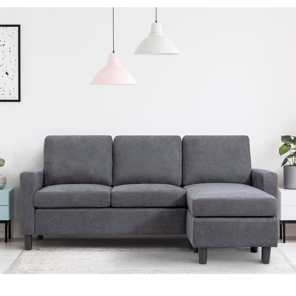 Walsunny light grey reversible L-shaped sectional sofa with ottoman