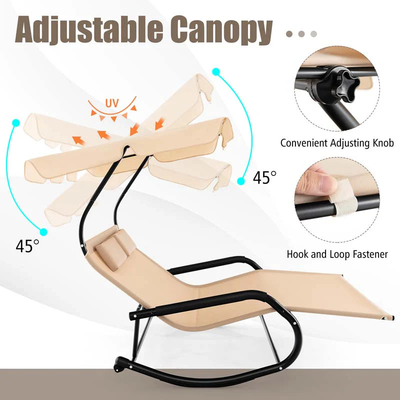 2-Person Patio Hammock Swing Bed – Extra Large Outdoor Rocking Chaise Lounge with Canopy & Wheels