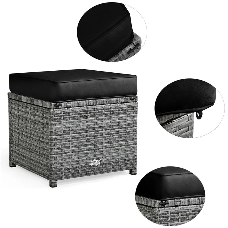7-Piece Rattan Patio Dining Set – Sectional Sofa with Table, Ottomans & Cushions, Mix Grey