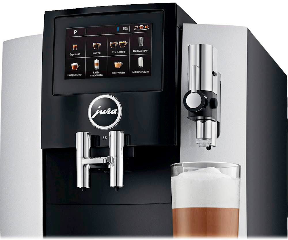 JURA S8 Automatic Espresso Machine – Moonlight Silver, 15 Bars, 4.3 in Touchscreen, Fine Foam Frother