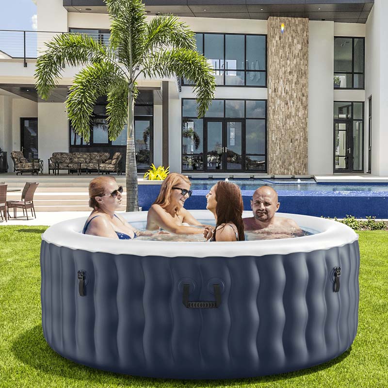 Blue 4-person inflatable hot tub spa with 108 bubble jets, cover and pump