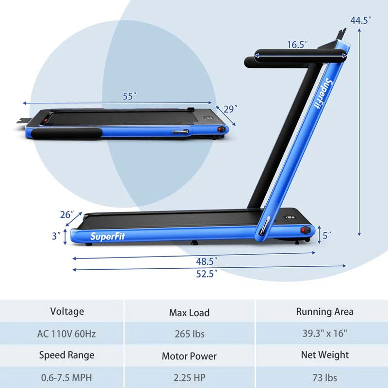 2-in-1 Folding Under Desk Treadmill – 2.25 HP, 0.6–7.5 mph, App, Speaker & Remote