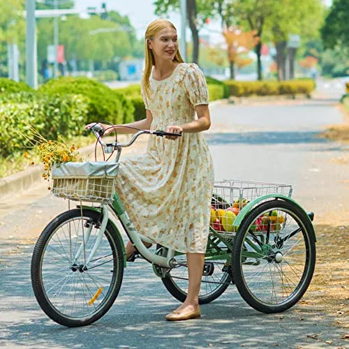 Viribus 24-Inch Adult Tricycle - 7-Speed Shimano Three-Wheel Bike with Front and Rear Baskets, 450 lb Capacity