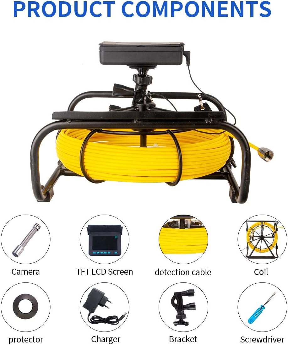 SYANSPAN Sewer Inspection Camera 100 ft, 17 mm IP68 Pipe Camera with 16GB DVR, 4.3 in Screen, 8500mAh Battery