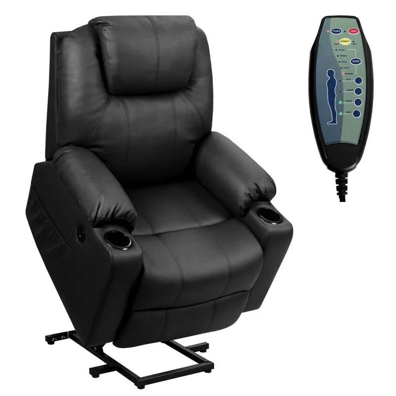 Electric Power Lift Recliner Chair with Heat & 8-Point Massage – USB, Cup Holders, for Elderly