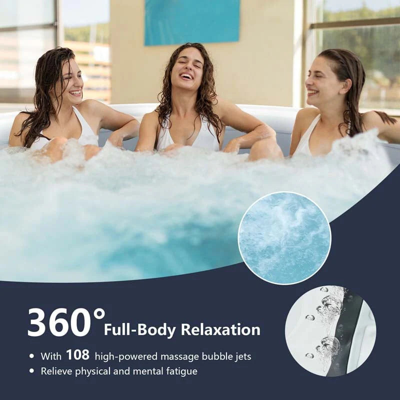 4-Person Inflatable Hot Tub Spa - 108 Bubble Jets, 2240W Heated Blow-Up Pool with Cover, Pump & Filter