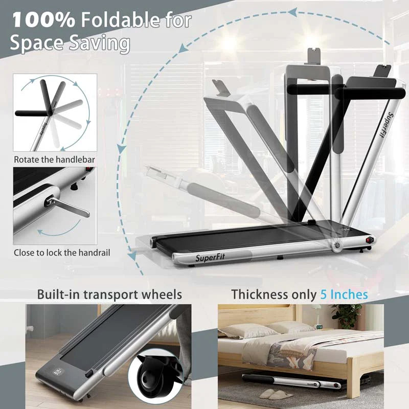 2-in-1 Folding Under Desk Treadmill – 2.25 HP, 0.6–7.5 mph, App, Speaker & Remote