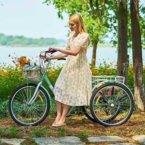 Viribus 24-Inch Adult Tricycle - 7-Speed Shimano Three-Wheel Bike with Front and Rear Baskets, 450 lb Capacity