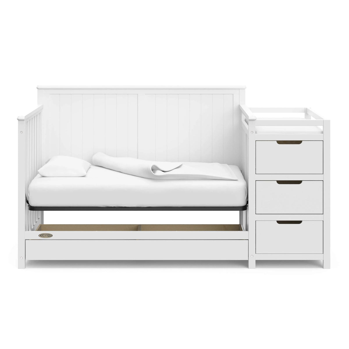 Graco Hadley 5-in-1 Convertible Crib and Changer with Drawer, White – Pine Nursery Cot