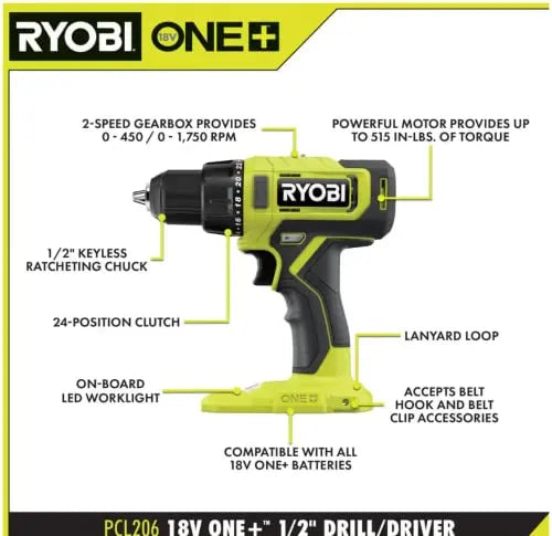 RYOBI ONE+ PCL1600K2 18V 6-Tool Cordless Combo Kit – Drill, Impact Driver, Saws, Multi-Tool & Batteries