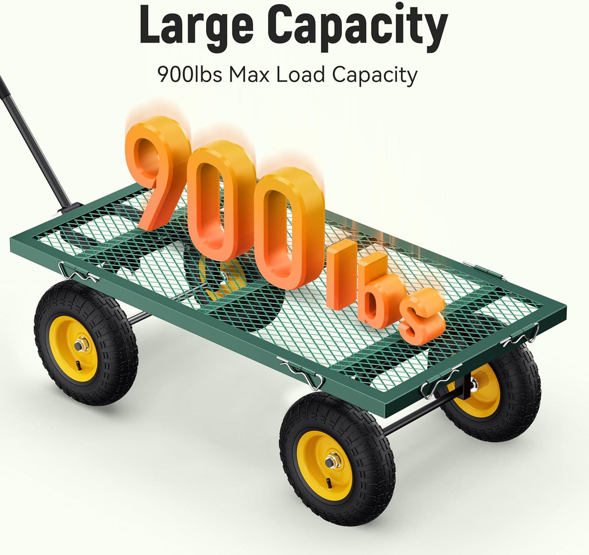 Vibemo 2-in-1 Steel Garden Cart – 1400 lb Heavy-Duty Wagon, Mesh Sides to Flatbed, 13" Pneumatic Tyres