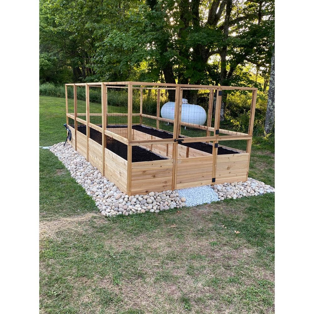 Outdoor Living Today 8 ft x 16 ft Cedar Raised Garden Bed with Deer Fence, RB816DFO