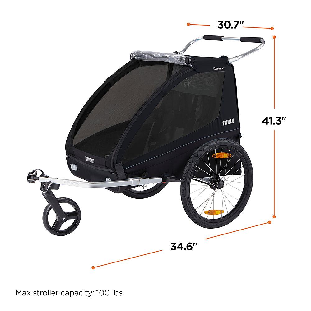 Thule Coaster XT 2-Seat Bicycle Trailer & Convertible Stroller, Black