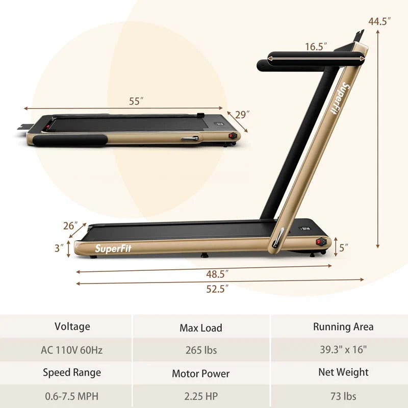 2-in-1 Folding Under Desk Treadmill – 2.25 HP, 0.6–7.5 mph, App, Speaker & Remote