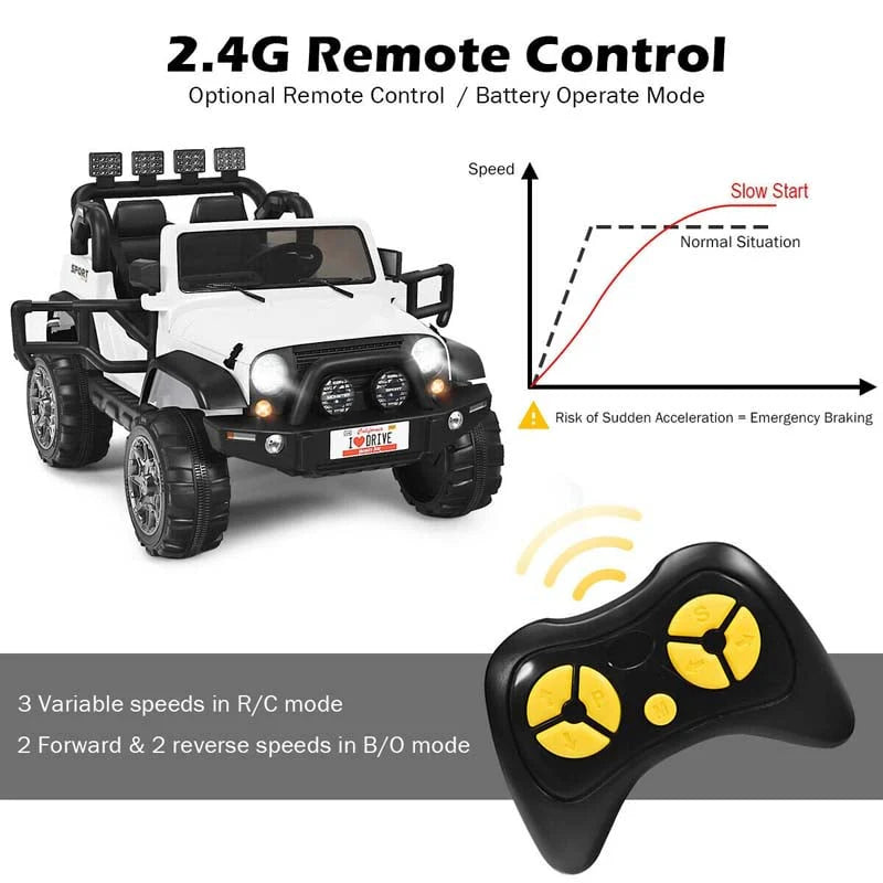 12V 2-Seater Kids Ride-On Truck with Remote Control, Storage, LED Lights and Music, Ages 3+