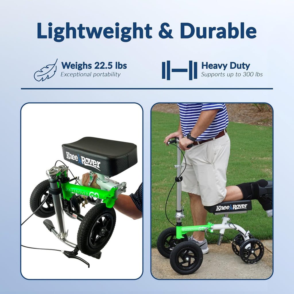 KneeRover GO HYBRID All-Terrain Knee Scooter – Compact Foldable Knee Walker for Foot & Ankle Recovery, Green