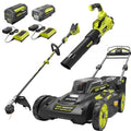 RYOBI 40V cordless yard combo with self-propelled mower, string trimmer and leaf blower