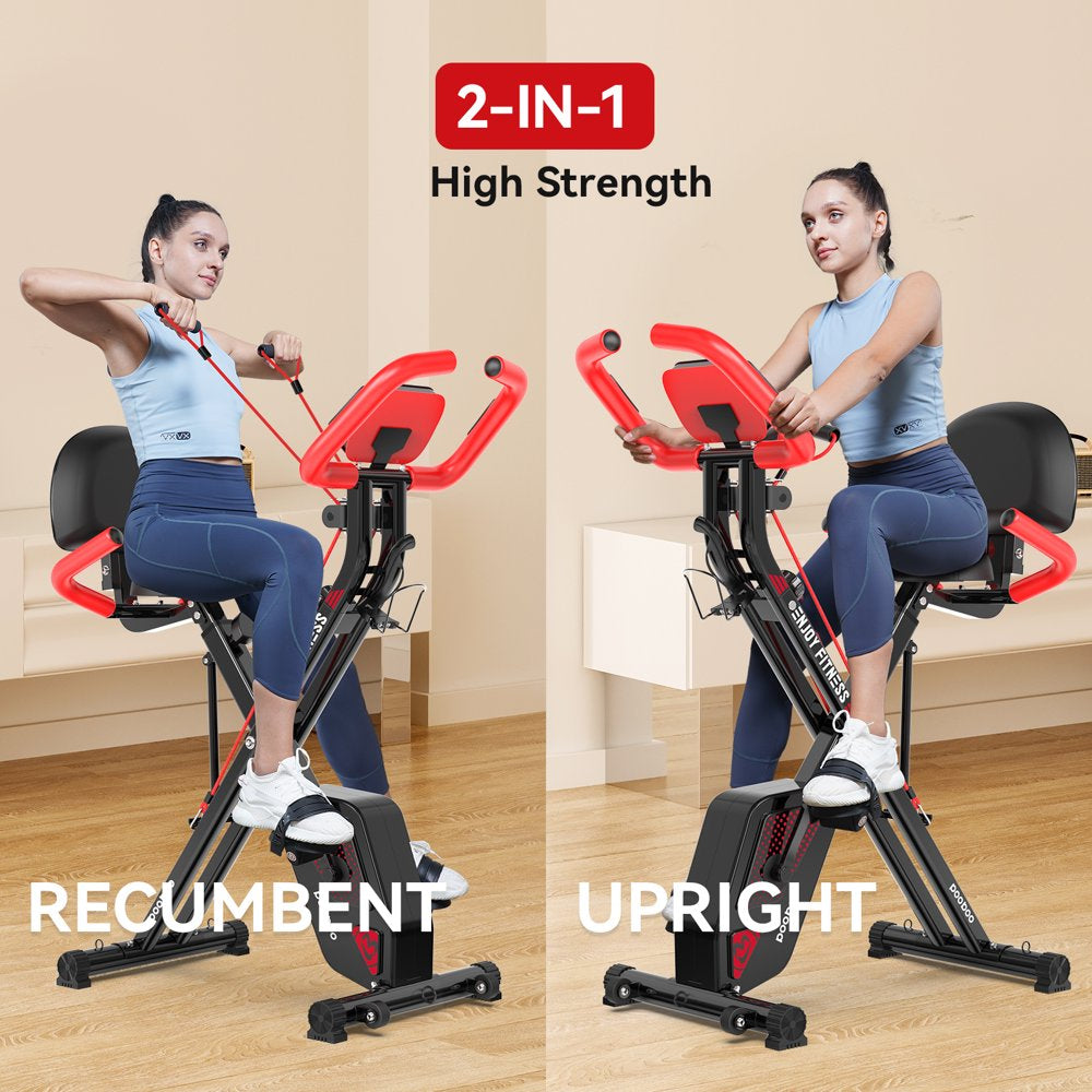 Pooboo 3-in-1 Foldable Magnetic Exercise Bike – Upright & Recumbent X-Bike, 8-Level Resistance, Pulse Sensor